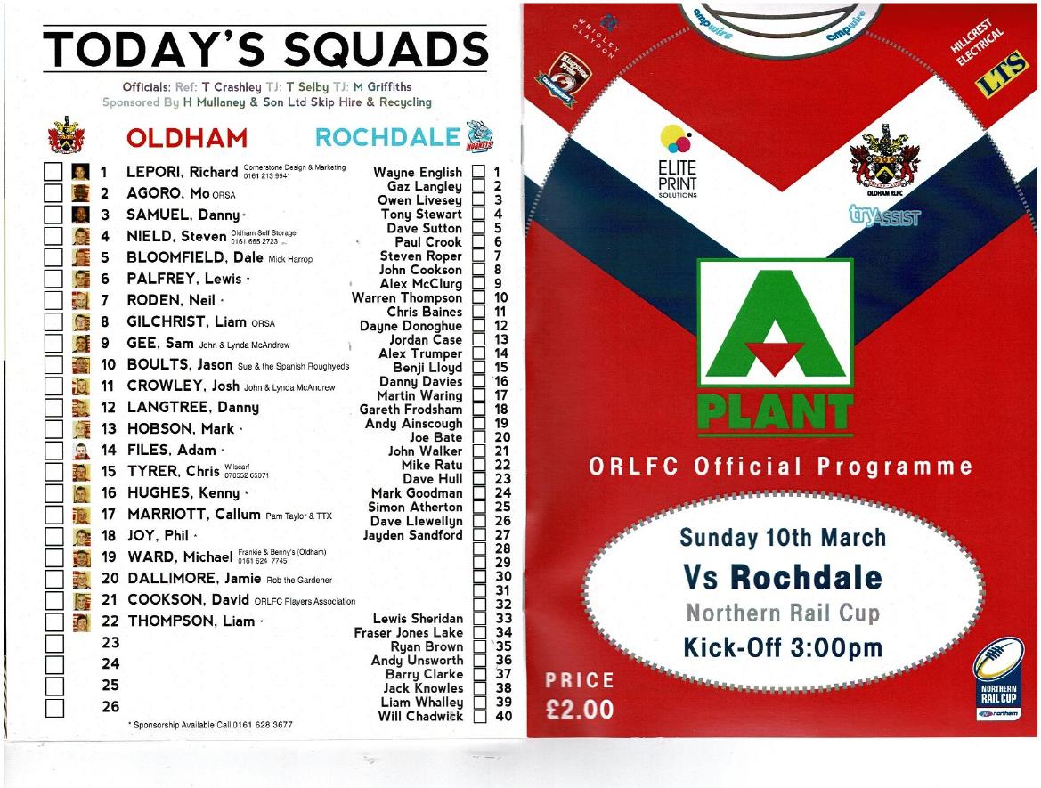 Programme cover: Oldham v Rochdale Hornets, 10 March 2013