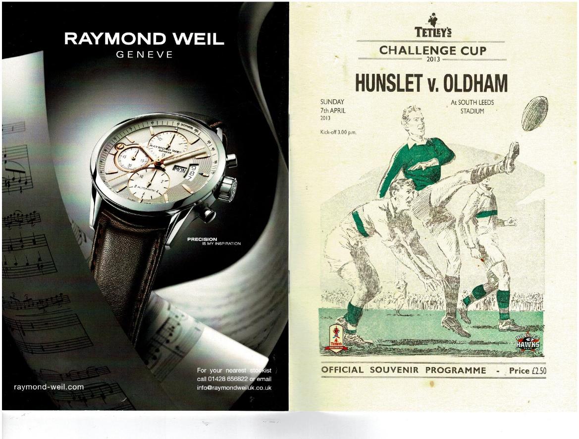 Programme cover: Oldham v Hunslet Hawks, 7 April 2013
