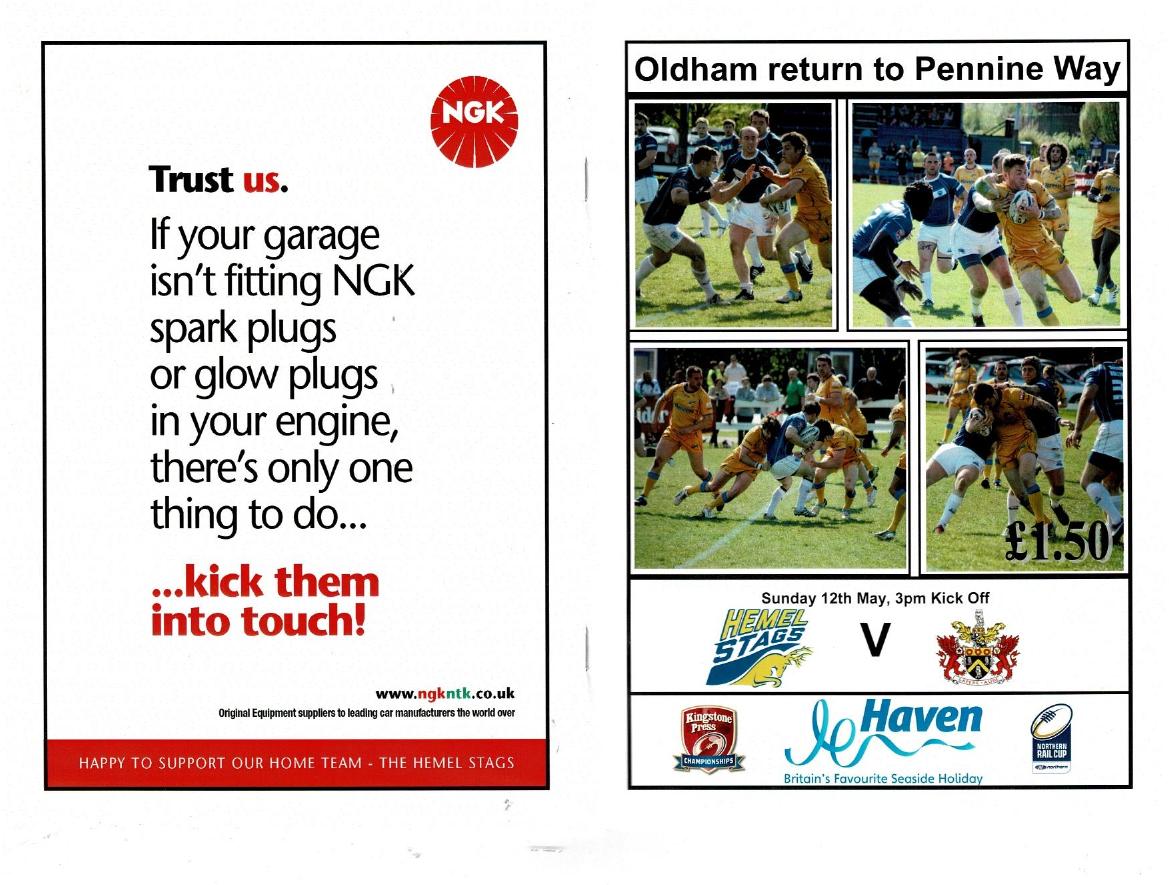 Programme cover: Oldham v Hemel Stags, 12 May 2013
