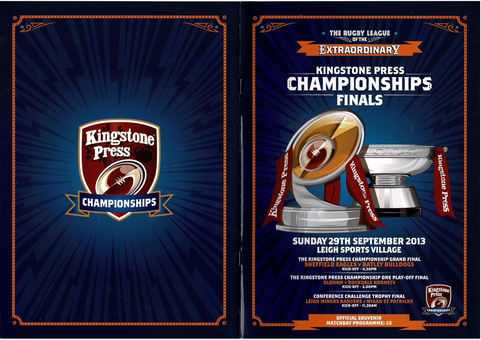 Programme cover: Oldham v Rochdale Hornets, 29 September 2013