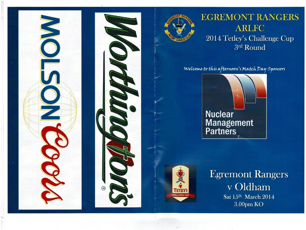Programme cover: Oldham v Egremont Rangers, 15 March 2014
