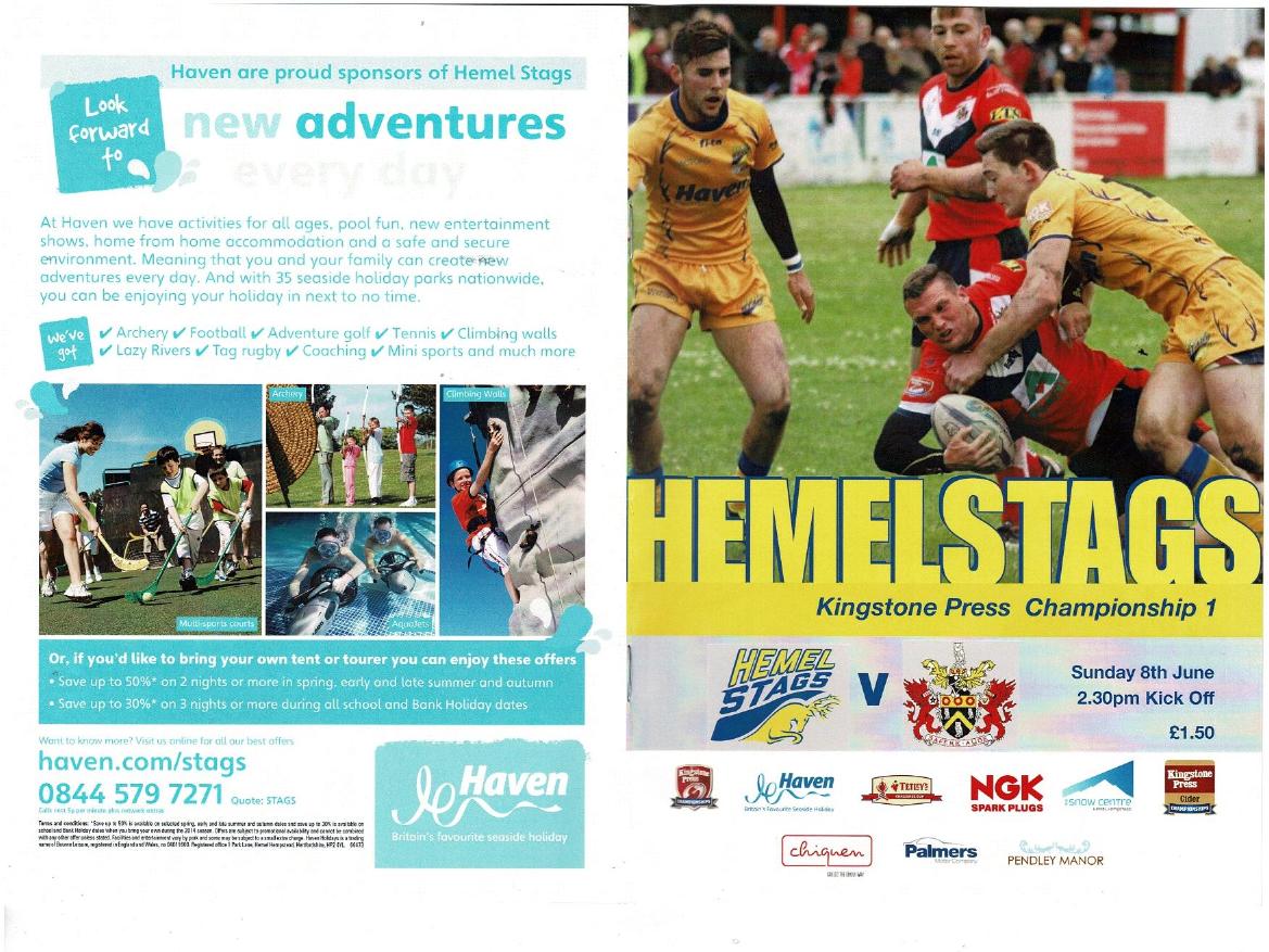 Programme cover: Oldham v Hemel Stags, 8 June 2014