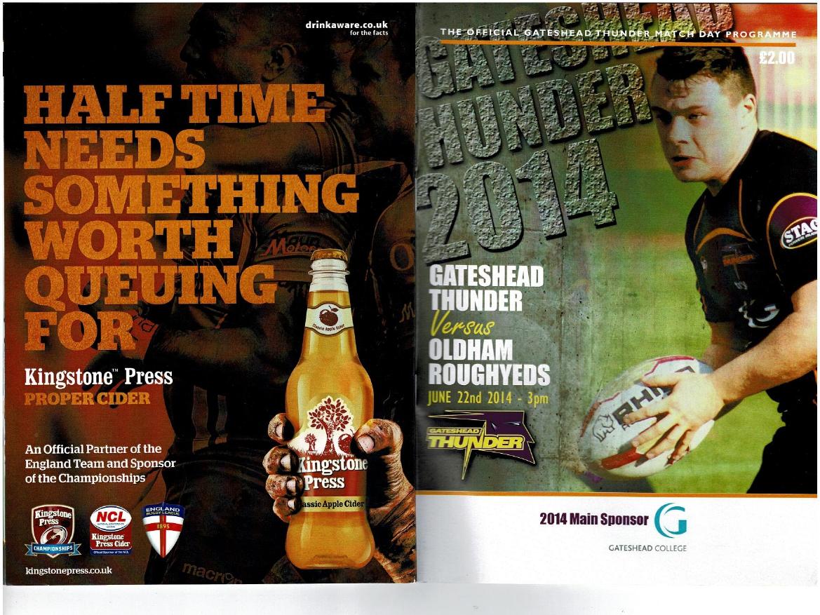 Programme cover: Oldham v Gateshead Thunder, 22 June 2014