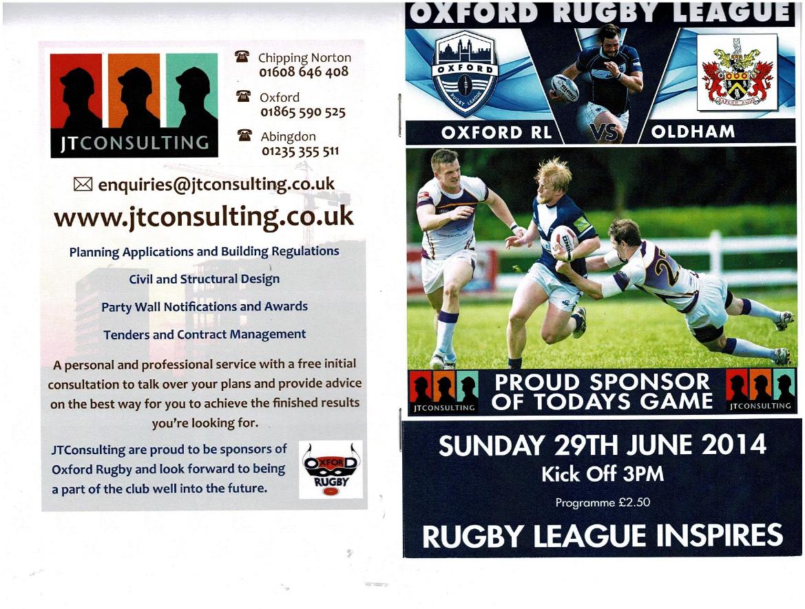 Programme cover: Oldham v Oxford, 29 June 2014
