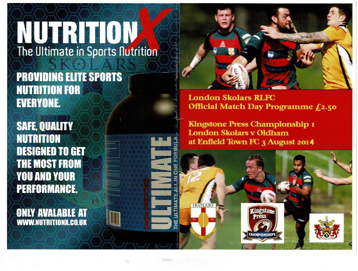 Programme cover: Oldham v London Skolars, 3 August 2014