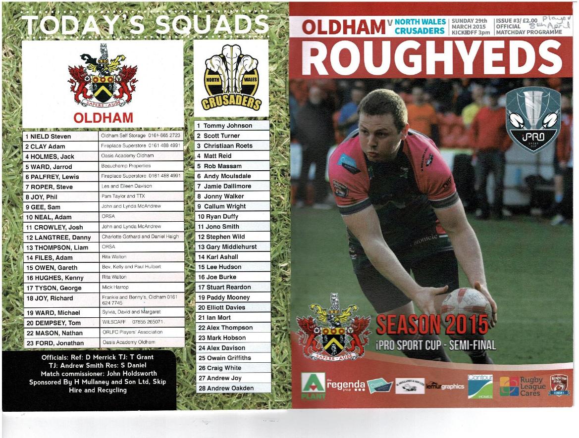 Programme cover: Oldham v North Wales Crusaders, 8 April 2015