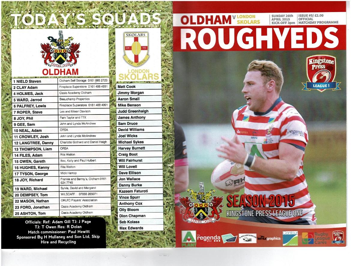 Programme cover: Oldham v London Skolars, 26 April 2015