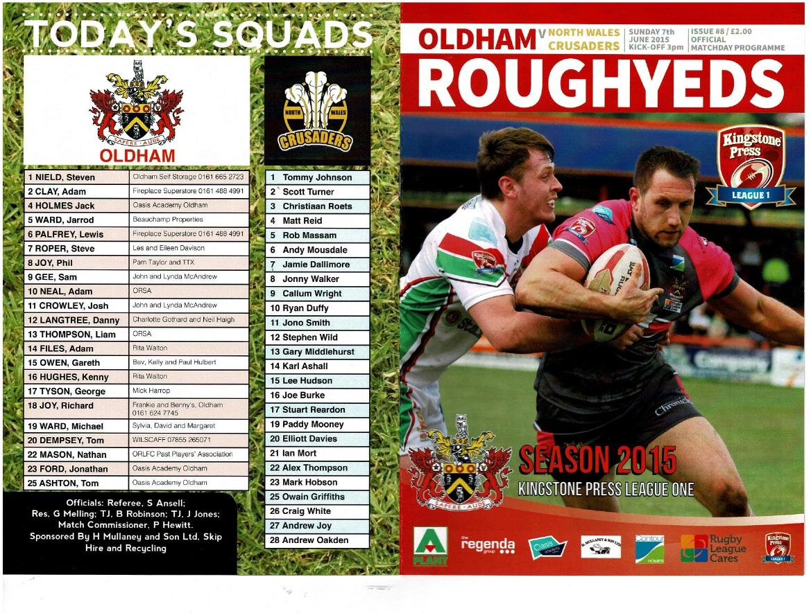 Programme cover: Oldham v North Wales Crusaders, 7 June 2015