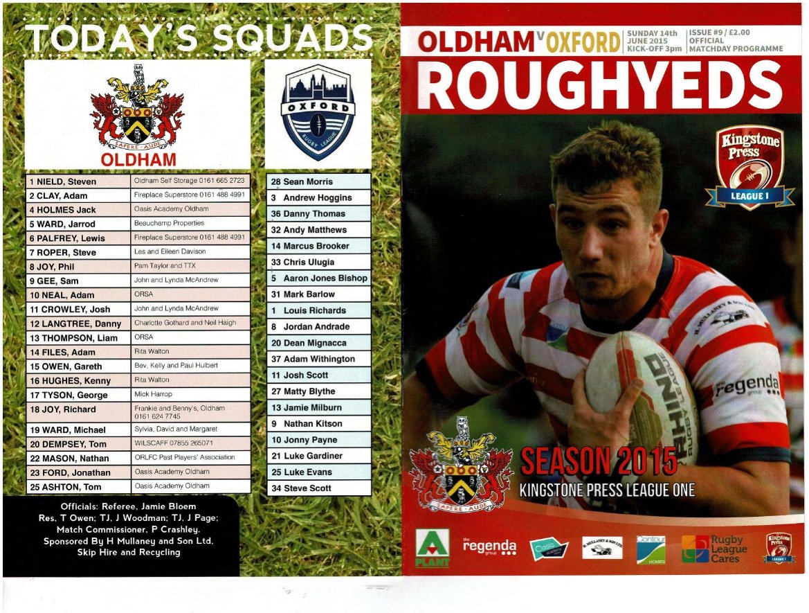 Programme cover: Oldham v Oxford, 14 June 2015