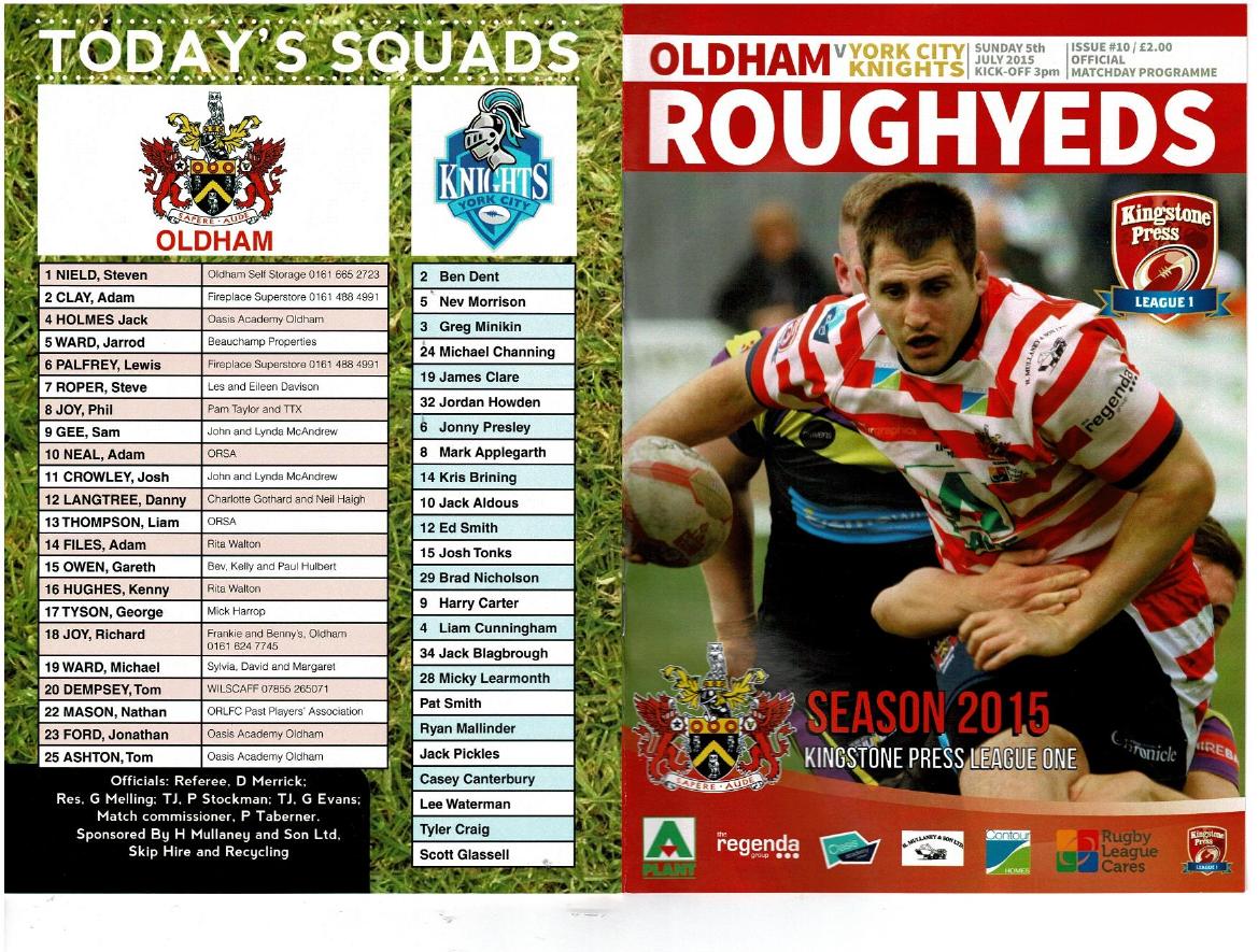 Programme cover: Oldham v York Knights, 5 July 2015