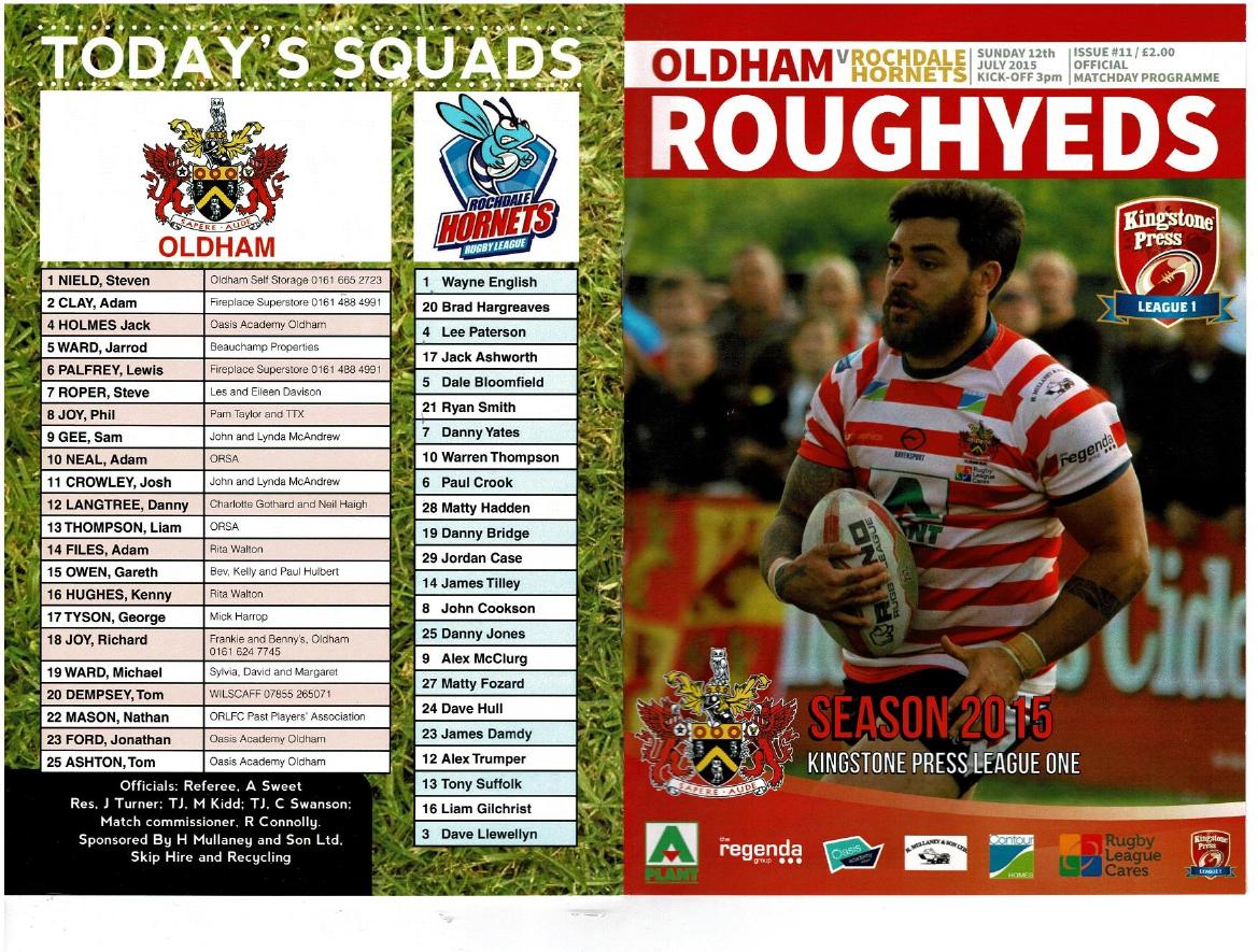 Programme cover: Oldham v Rochdale Hornets, 12 July 2015