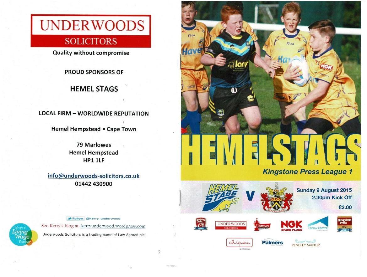 Programme cover: Oldham v Hemel Stags, 9 August 2015
