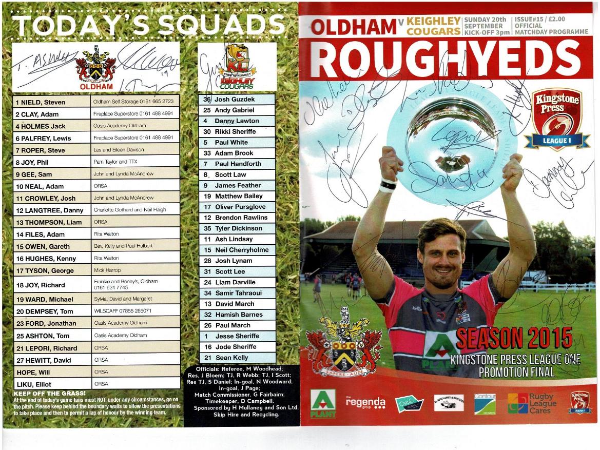 Programme cover: Oldham v Keighley Cougars, 20 September 2015