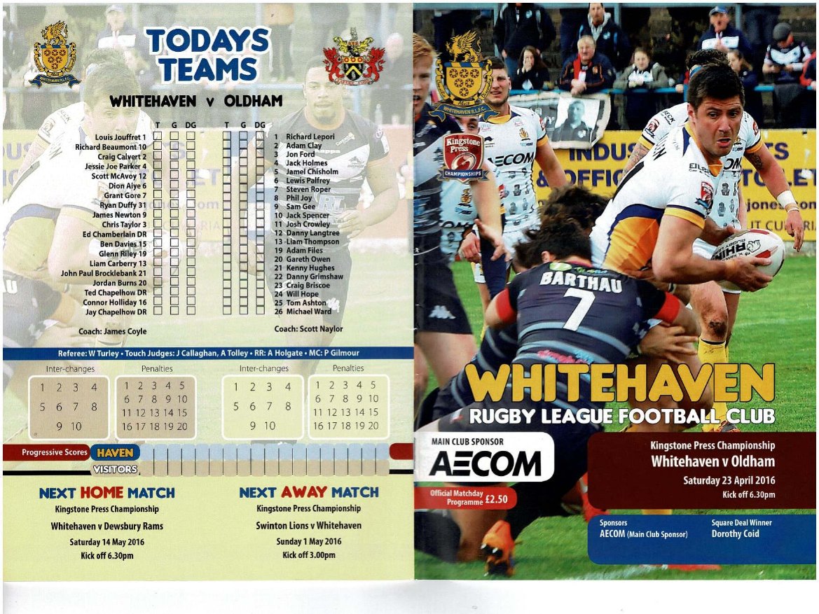 Programme cover: Oldham v Whitehaven Warriors, 23 April 2016