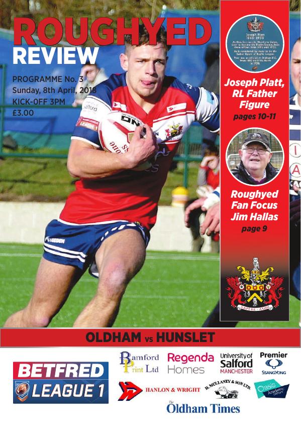 Programme cover: Oldham v Hunslet, 8 April 2018