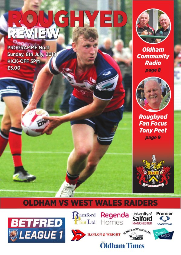 Programme cover: Oldham v West Wales Raiders, 8 July 2018