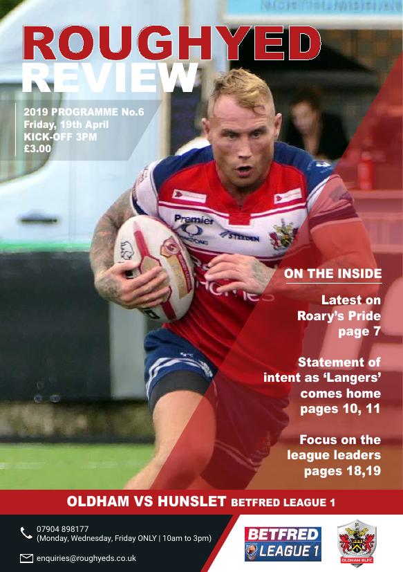 Programme cover: Oldham v Hunslet, 19 April 2019