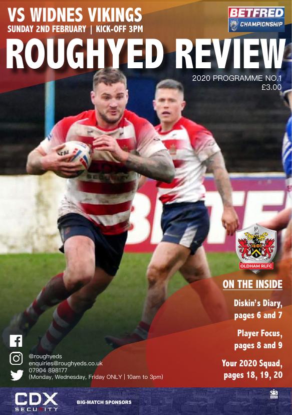 Programme cover: Oldham v Widnes Vikings, 2 February 2020