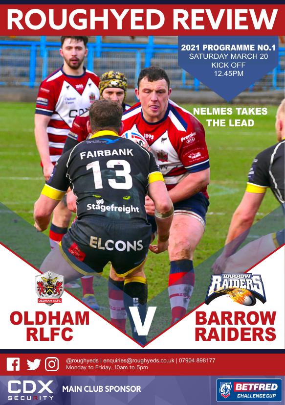 Programme cover: Oldham v Barrow Raiders, 20 March 2021