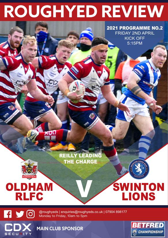 Programme cover: Oldham v Swinton Lions, 2 April 2021