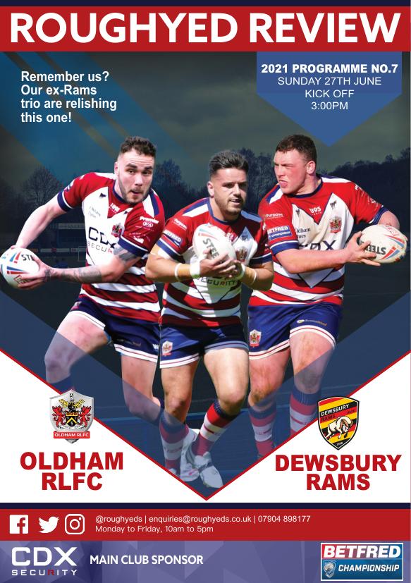 Programme cover: Oldham v Dewsbury Rams, 27 June 2021