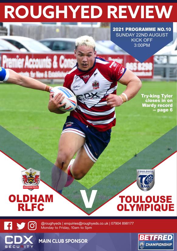 Programme cover: Oldham v Toulouse Olympique, 22 August 2021