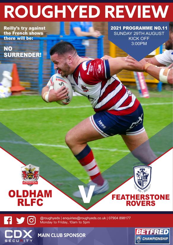 Programme cover: Oldham v Featherstone Rovers, 29 August 2021