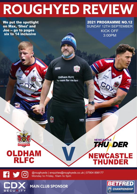 Programme cover: Oldham v Newcastle Thunder, 12 September 2021
