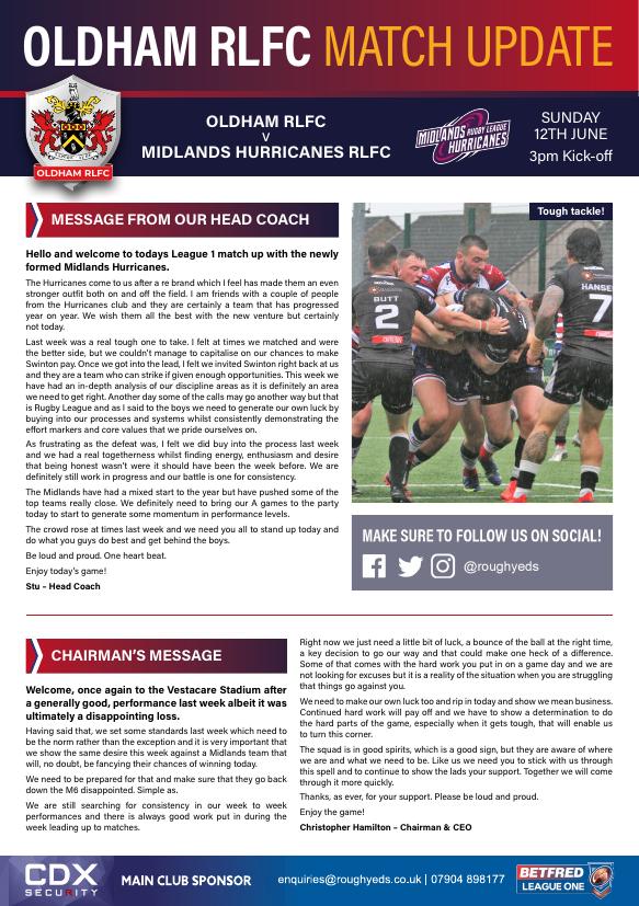 Programme cover: Oldham v Midlands Hurricanes, 12 June 2022