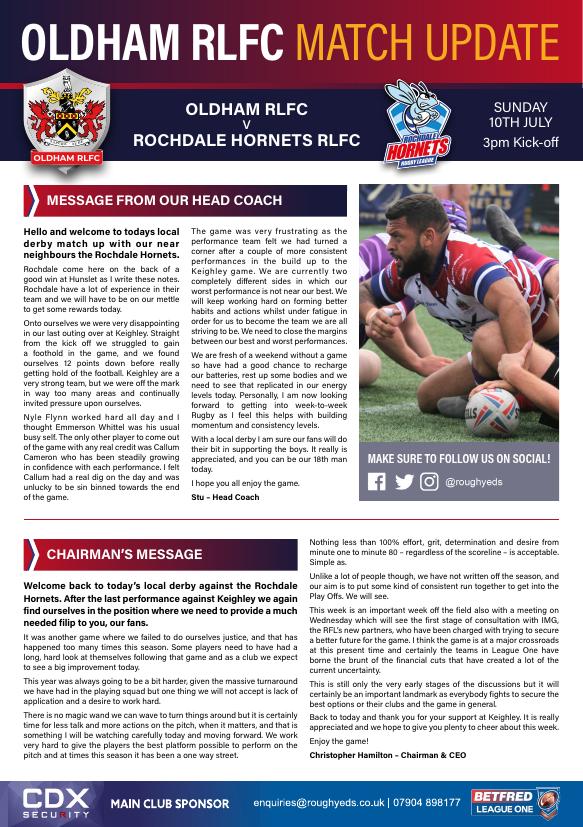 Programme cover: Oldham v Rochdale Hornets, 10 July 2022