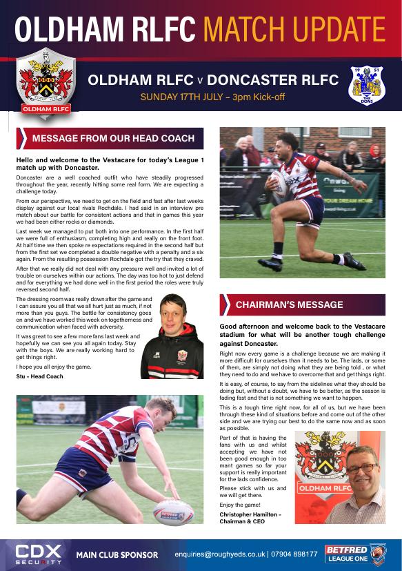 Programme cover: Oldham v Doncaster, 17 July 2022