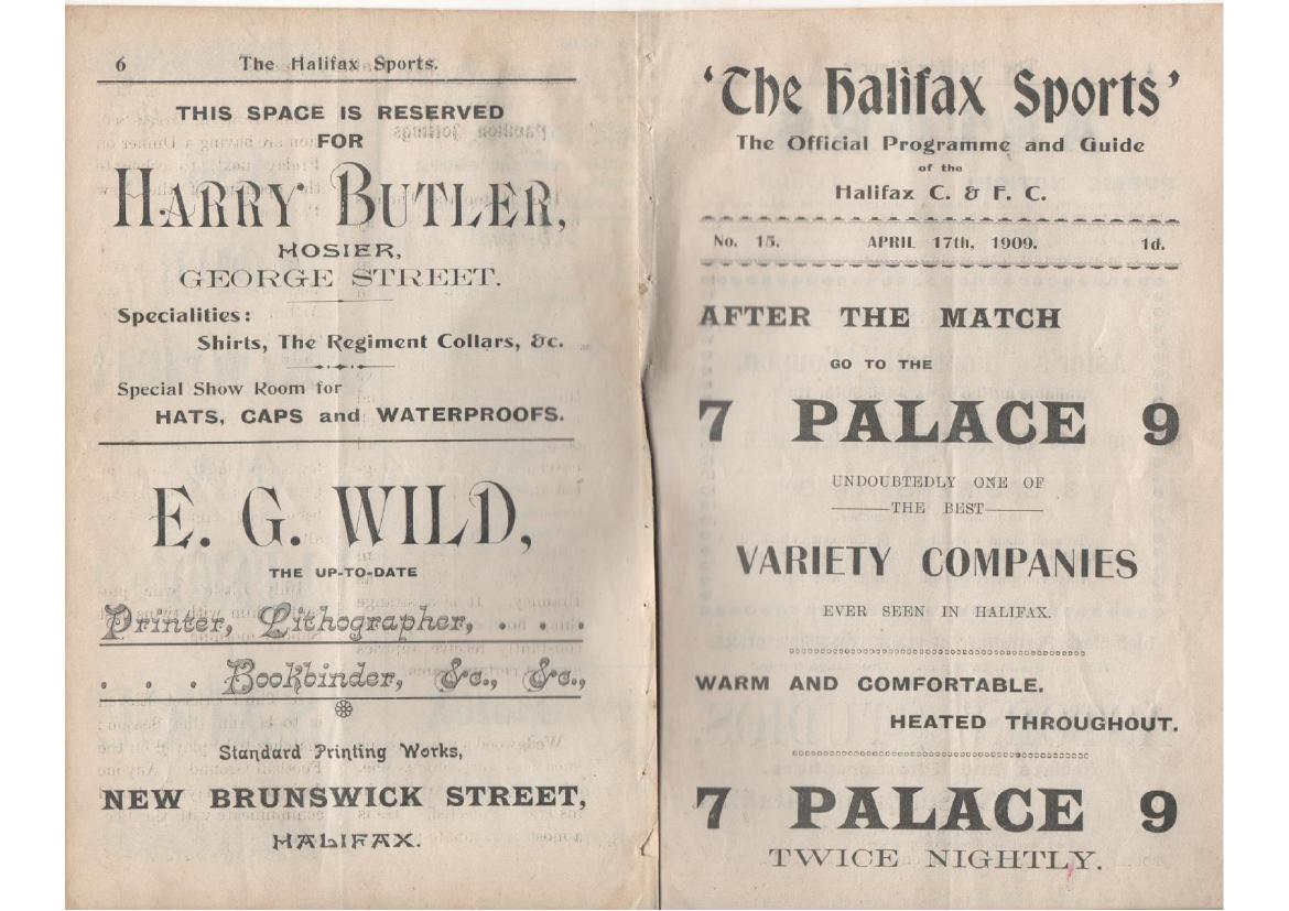 Programme cover: Oldham v Halifax, 17 April 1909