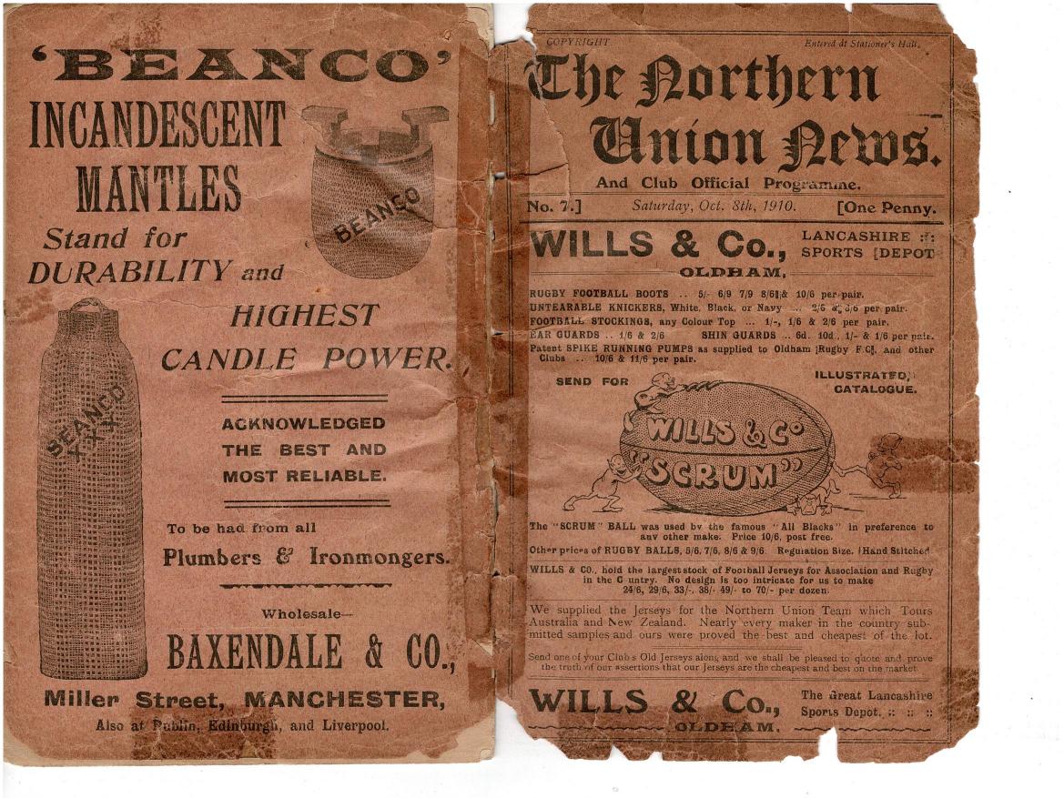 Programme cover: Oldham v Rochdale Hornets, 8 October 1910