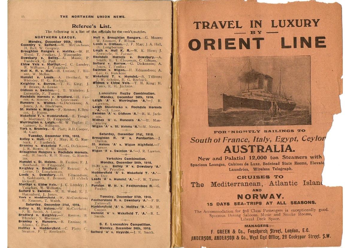 Programme cover: Oldham v Hull Kingston Rovers, 24 December 1910