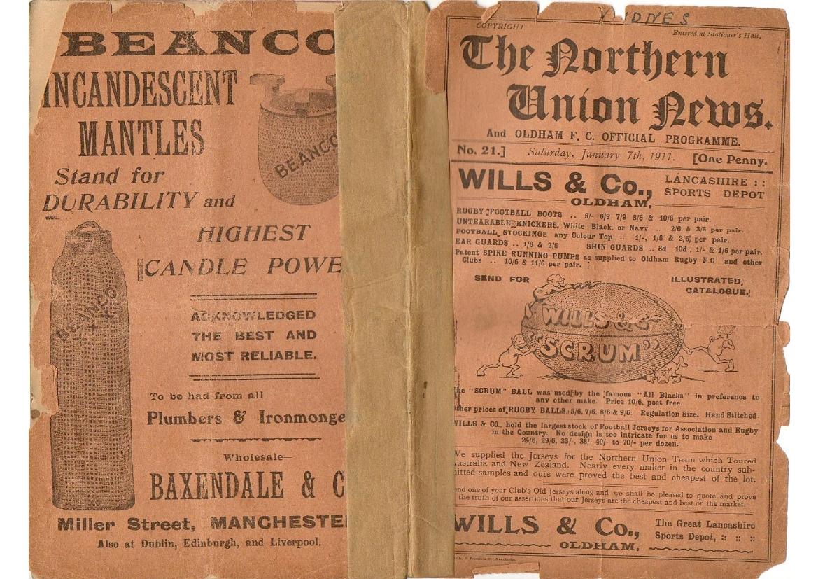Programme cover: Oldham v Widnes, 7 January 1911