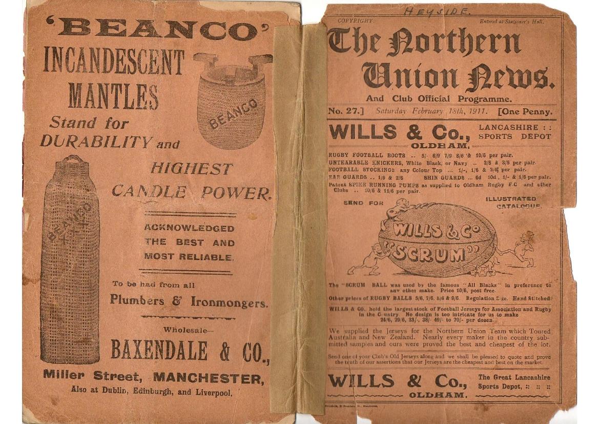 Programme cover: Oldham v Hull Kingston Rovers, 18 February 1911