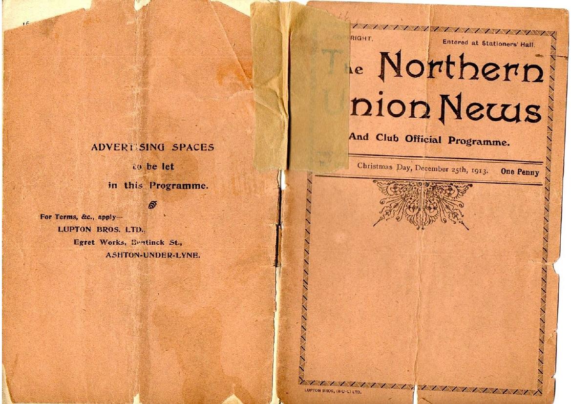 Programme cover: Oldham v Swinton, 25 December 1913