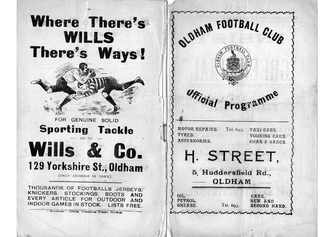 Programme cover: Oldham v St Helens, 11 February 1922