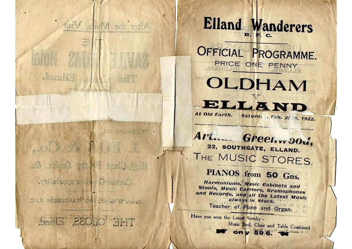 Programme cover: Oldham v Elland, 25 February 1922
